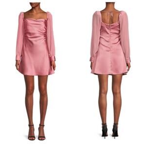 WeWoreWhat Size 6 Pink Satin Cowl Neck Mini Dress Long Sleeve Open Back Tie NWT